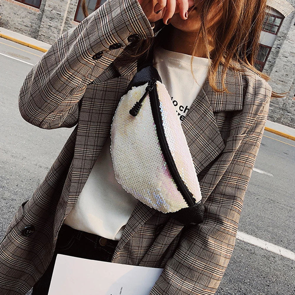 Женская поясная сумка двусторонняя с блестками|Поясные сумки| |