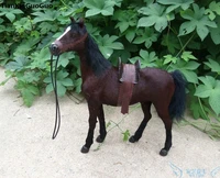 simulation horse large 36x34cm hard model polyethylenefurs dark brown horse with saddlehandicraft home decoration gift s0781