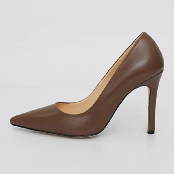 Brown Pumps Женская обувь на высоком каблуке; Брендовые женские туфли-лодочки с острым носком; Офисная Женская обувь для работы; модельная обувь; сезон весна-лето; женские туфли-лодочки размера плюс - Цвет: Brown Pumps