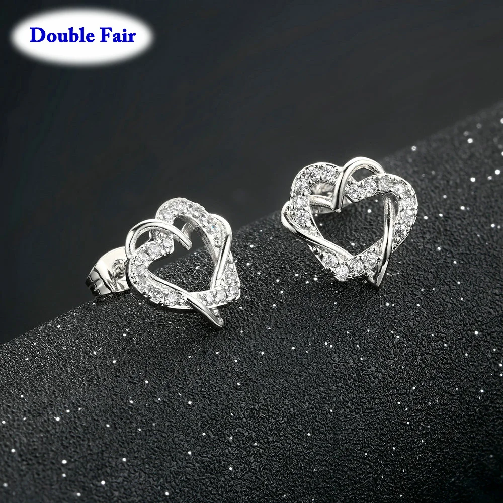 Женские серьги гвоздики в форме сердца с фианитом|stud earrings rose gold|cubic zirconia stud