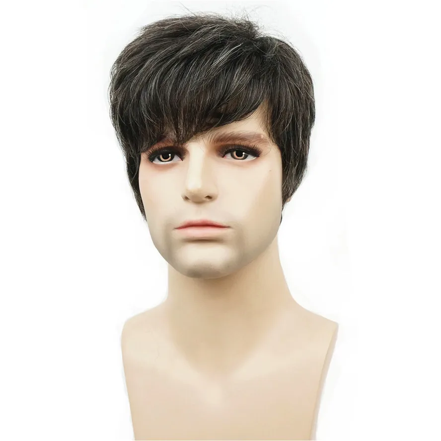Мужской парик StrongBeauty короткие прямые синтетические натуральные полные парики|wig