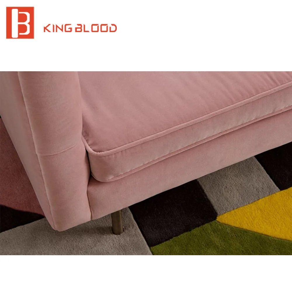 Современный розовый вельвет ткань 3 сиденья Диван Гостиная диван набор дизайн