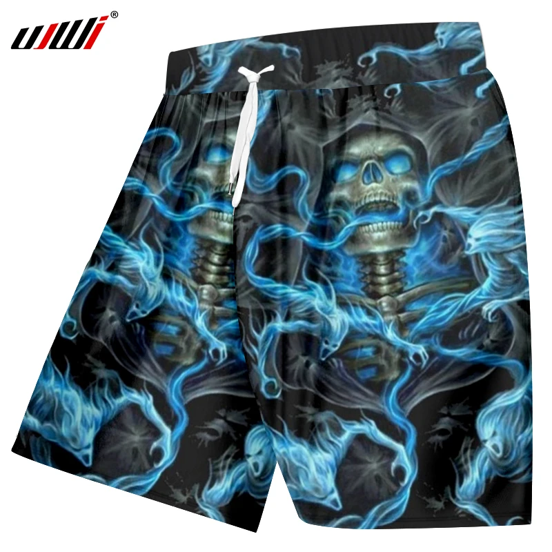Мужские 3D шорты UJWI синие с принтом черепа для бодибилдинга и фитнеса пляжные