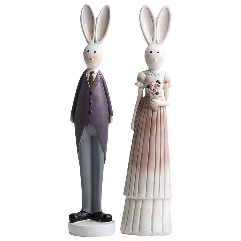

2 Piece Wedding Ornament Hand Rabbit Bunny Resin Figurine Gift for Friend Home Decor Micro Landscape Fairy Garden