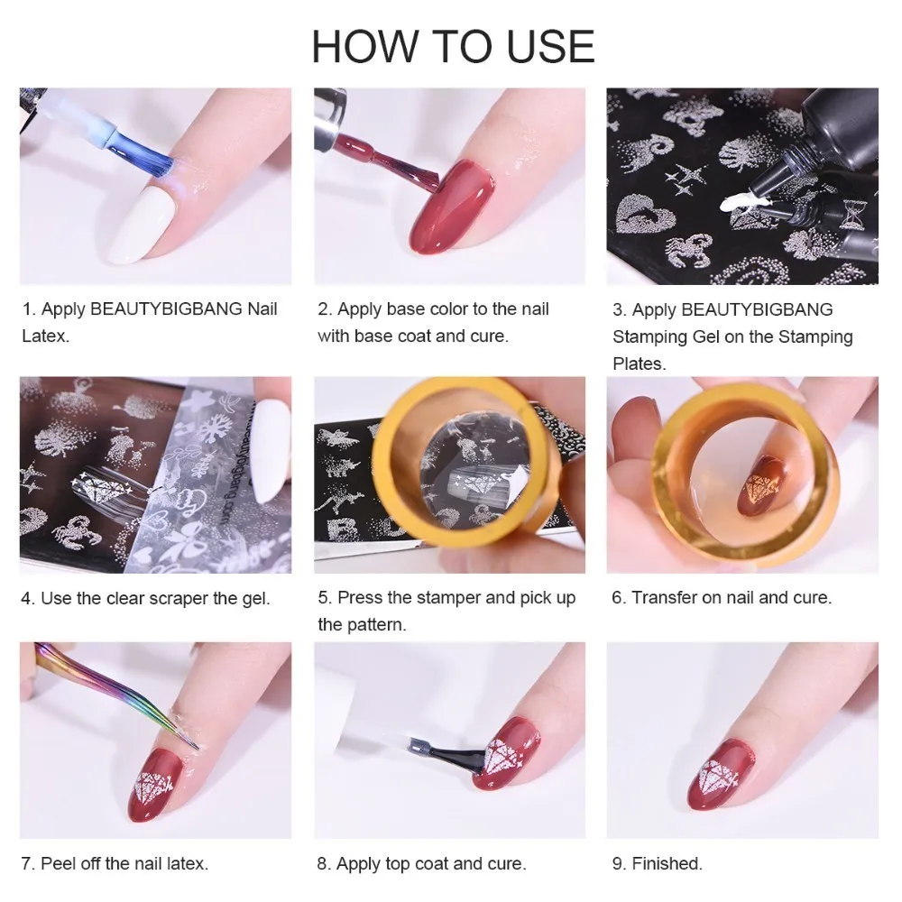 Beautybigbang штамповочный Гель лак 8 мл Красное Белое верхнее покрытие для ногтевого