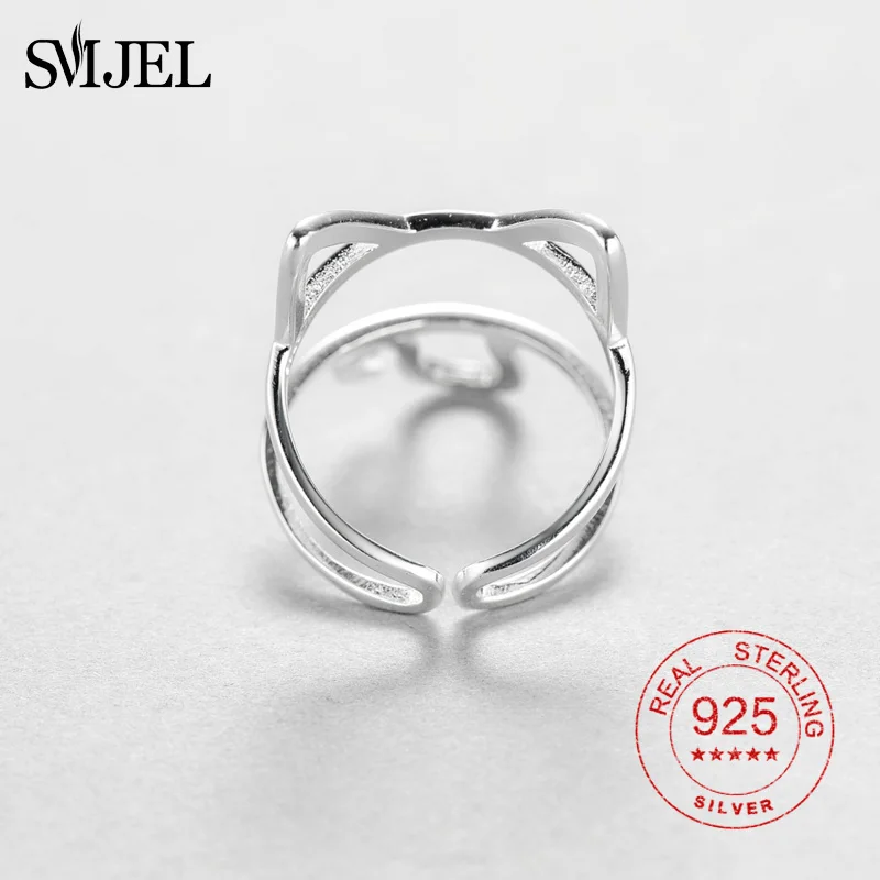 SMJEL 925 стерлингового серебра Милые Роскошные кошечки массивные кольца для женщин