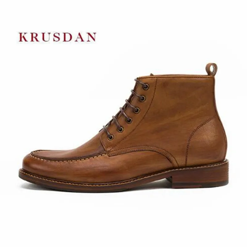 KRUSDAN/модные зимние полусапоги для верховой езды мужские коричневые ботильоны из