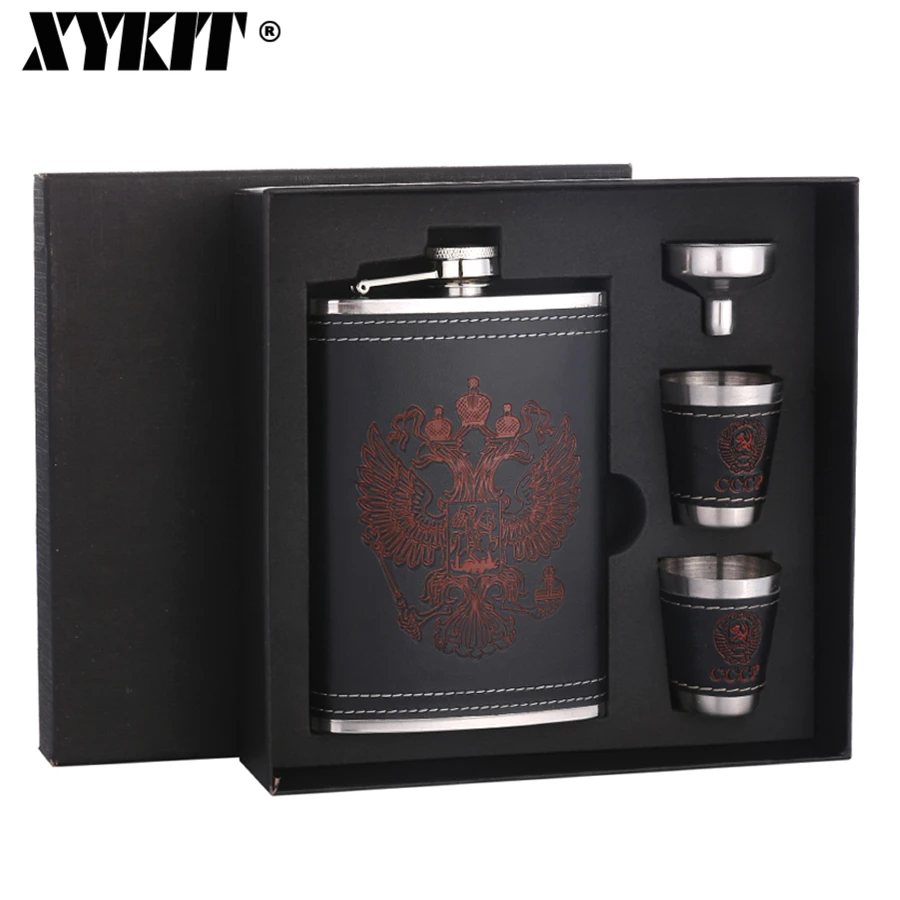 XYKIT 8 унций роскошный набор фляг из нержавеющей стали для алкогольных напитков Cccp
