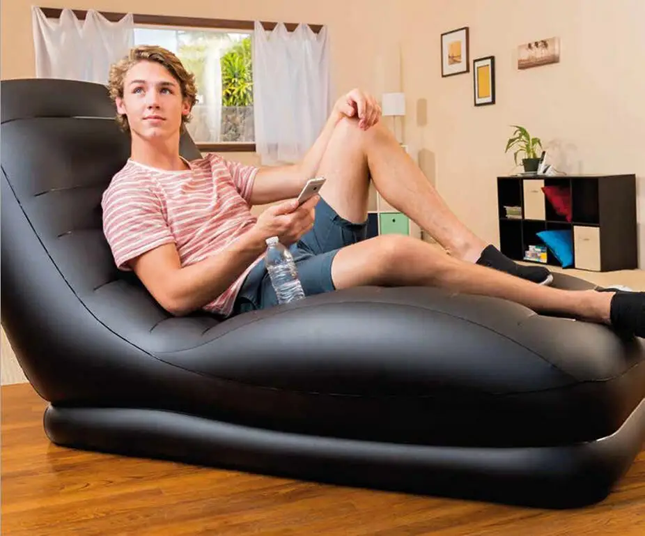 

Casual backrest sofa bedroom living room nap inflatable lazy single folding sofa , black L shape with arch design bean bag chair