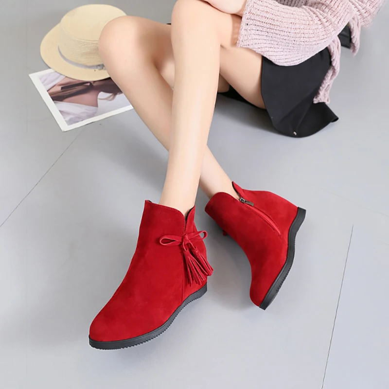 Женские осенне зимние ботинки женские ботильоны с бахромой и бантом трендовые