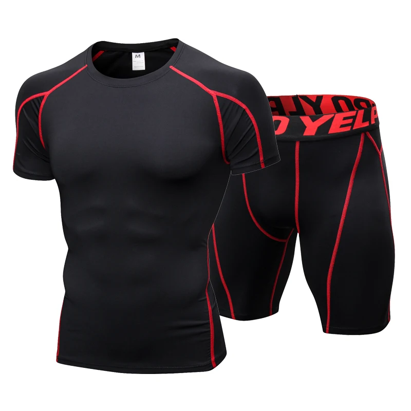 Мужские спортивные костюмы с коротким рукавом для фитнеса футболка полный