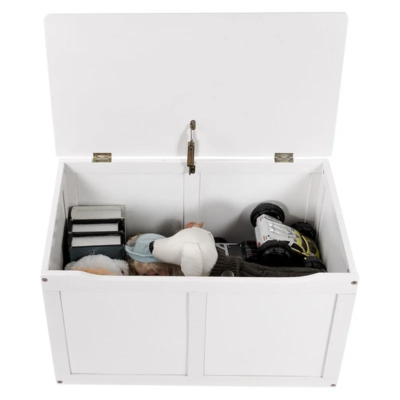 

Safety Hinge Wooden Chest Organizer Toy Storage Box Durable Simple High Quality White Woden Toys Organizer Box HW55248