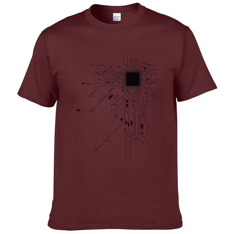 Wine red Cpu Core Heart Футболка мужская повседневная для компьютерщика, геймера PC Nerd Hacker летняя футболка с коротким рукавом хлопок футболки европейский размер - Цвет: Wine red