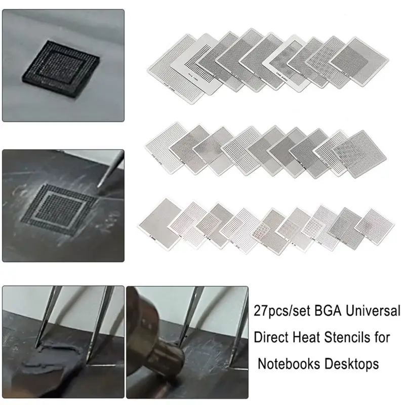 

27 шт./компл. BGA трафареты, Универсальный прямой обогрев BGA трафареты для ноутбуков, настольных компьютеров, материнские платы, принадлежности для пайки, инструменты для ремонта