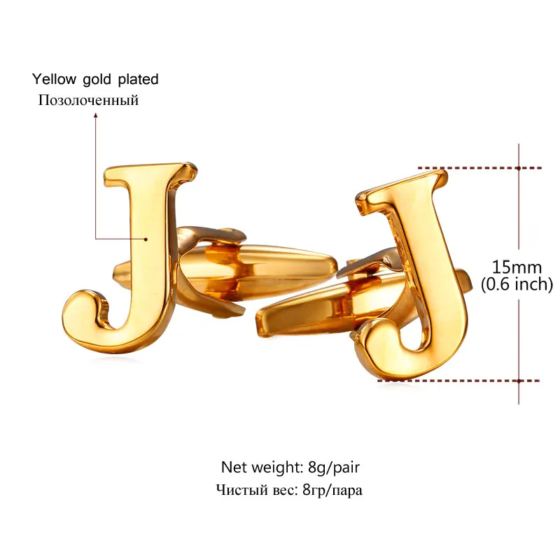 U7 Значки Алфавит J Буква Запонки Для Мужчин Ювелирные Изделия