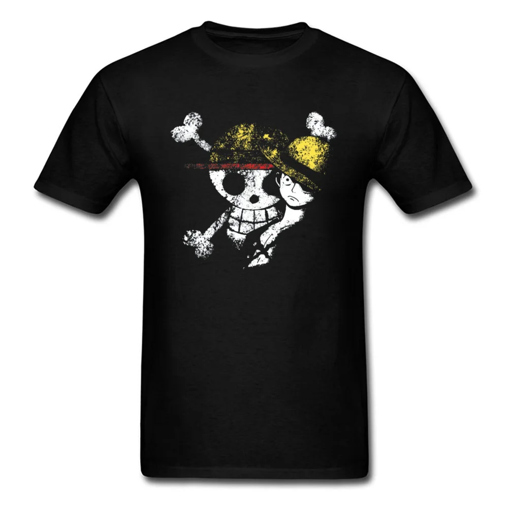 Pirate King Tee Shirt For Male One Piece T-shirt Mens Cotton Tshirt Luffy Straw Hat Logo Tops Vintage Skull Streetwear Wholesale