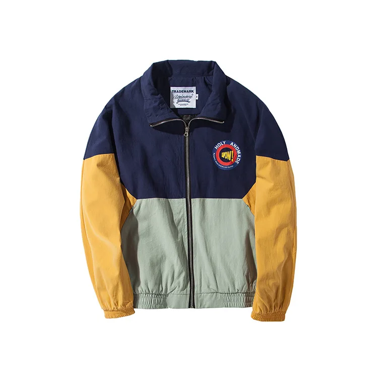 Винтажная мужская куртка бомбер с буквенным принтом и разноцветными вставками