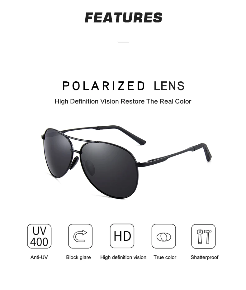 CONCHEN Pilot Polarized Sunglasses Men Women Metal Frame Spring Hinge Driving Sun Glasses Male Retro Sunglasses