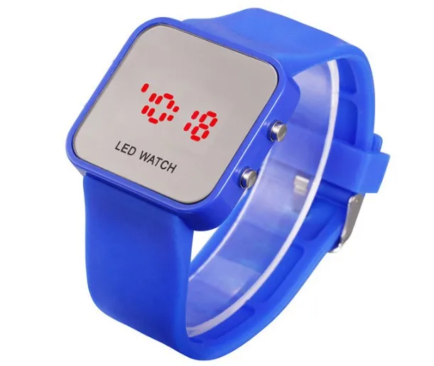 New LED Mirror watches fashion Square dial silicon sport digital Wristwatches women men free shipping |