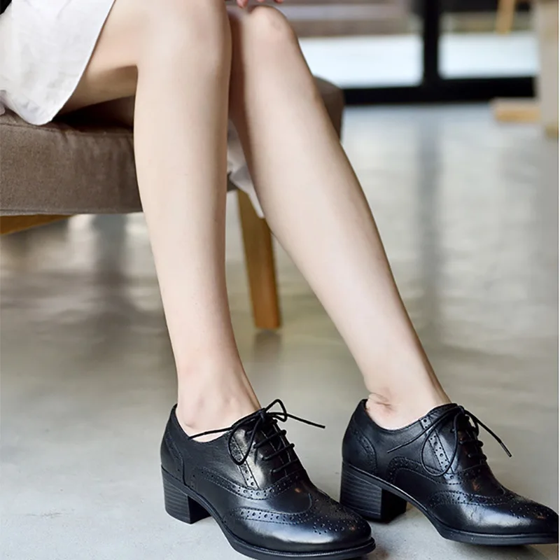 

Women oxford pumps shoes vintage leather yinzo ladies lace up Pumps oxford heels shoes for women grey shoes 2020 summer