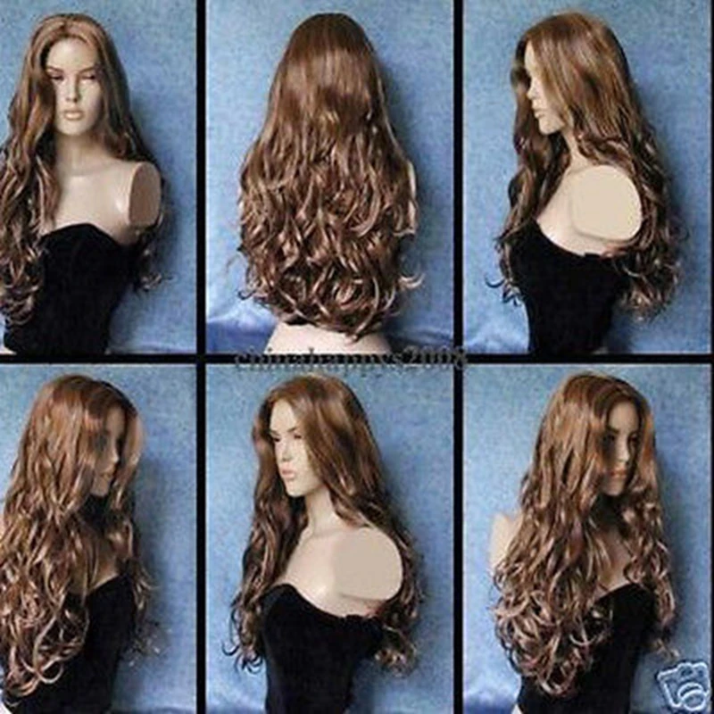 Нью высококачественный мода длинные каштановые смесь как парик + парики