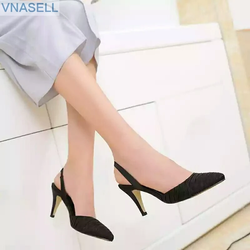 

new Baotou high-heeled shoes pointed high-heeled shoes with a single leather low-heeled shoes, women's shoes with in