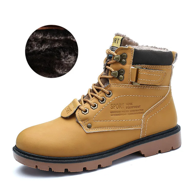 Winter Yellow JKPUDUN/зимние рабочие мужские ботинки; осенние кожаные военные ботильоны; мужская повседневная обувь; уличные водонепроницаемые армейские бутсы; Botas - Цвет: Winter Yellow