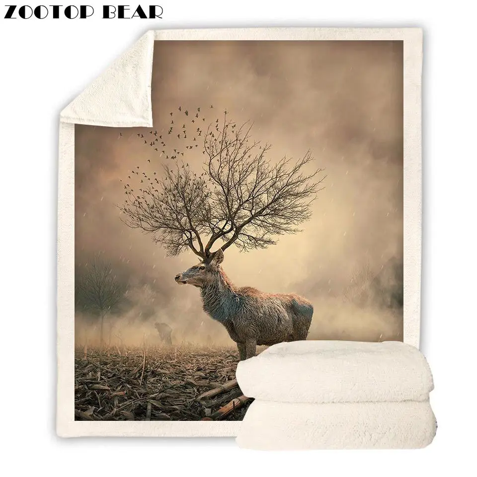 

Latest Unique Deer 3D Print Throw Blanket Sherpa Bedding Plush Anime Kids Soft Portable Quilt Office Brand Fashion Travel Picnic