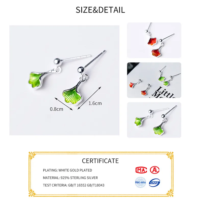 INZATT Real 925 Sterling Silver Leaf Green Red Color Enamel Dangle Drop Earrings For Fashion Women Party Minimalist Jewelry | Украшения и