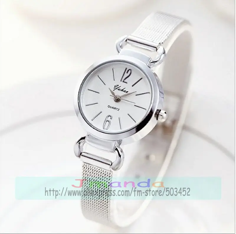 Модные кварцевые часы yuhao с логотипом и сетчатым ремешком золотистые Серебристые