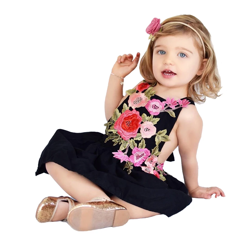 

SOSOCOER Summer Kids Dress 2017 New Flower Sleeveless Girl Party Dresses Fashion Black Cute Floral Toddler Girls Cothes Outfits