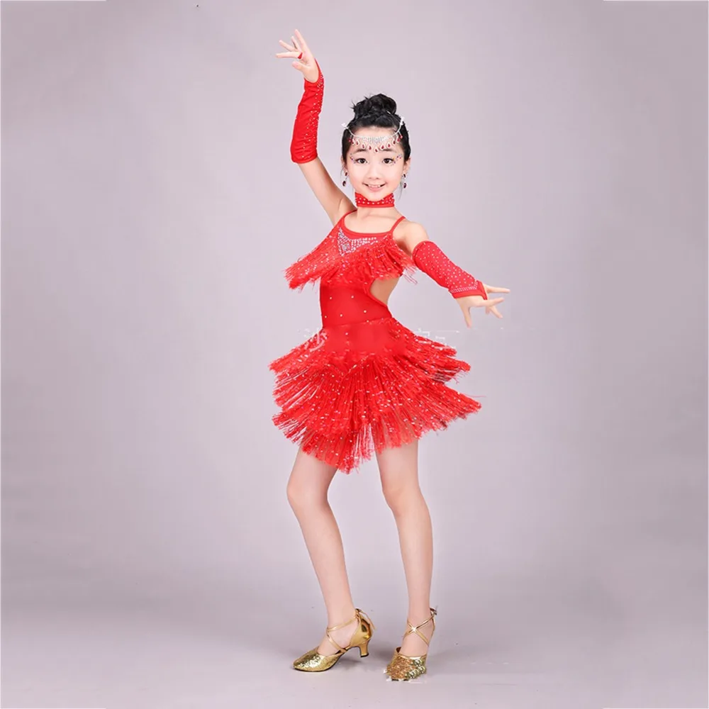 

Children Belly Dancing Dresses Tassel Milk Silk Chacha Rumba Samba Ballroom Dance Dress Girl Kid Belly Dance Skirt Fashions 2091