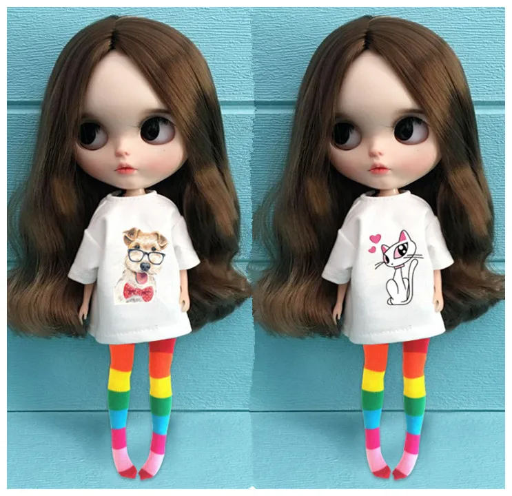 2 шт./компл. blyth Кукла Одежда картонная футболка + Радуга Чулки для pullip 30 см куклы