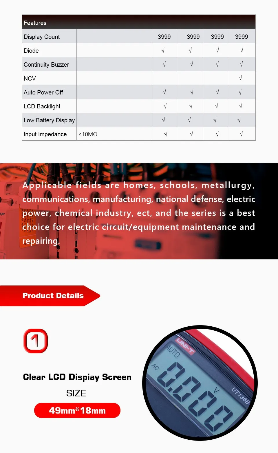UNI-T UT136A/UT136B/UT136C/UT136D Цифровой мультиметр Авто Диапазон AC/DC Напряжение Ток Сопротивление Емкость Частота тестер