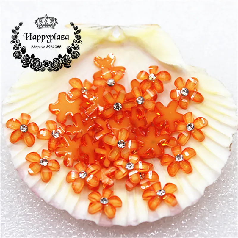 100pcs 10mm Glitter Rhinestone Resin Five-Petal Little Flowers Resin Flatback Cabochon DIY Jewelry/Phone Decoration