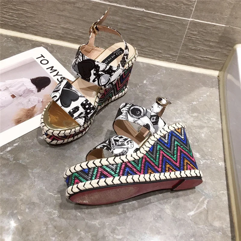 Summer Fashion Women Platform Sandals Luxury Designer High Heels Wedge Sandals Novelty Peep Toe Cork Sandals Party Shoes