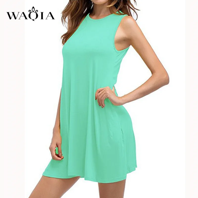 WAQIA 2019 Summer Dress Women Plus Szie 5XL Sleeveless Boho Style Short Beach Sundress Casual Shift Dresses Vestidos | Женская одежда