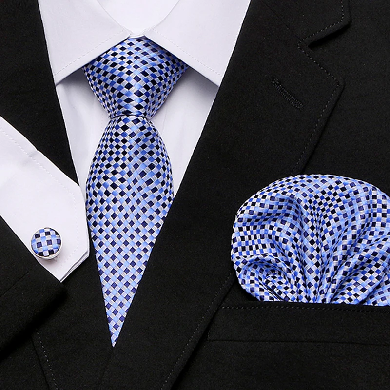 Мужской галстук в синий горошек 100% шелк Классический жаккардовый тканый Hanky