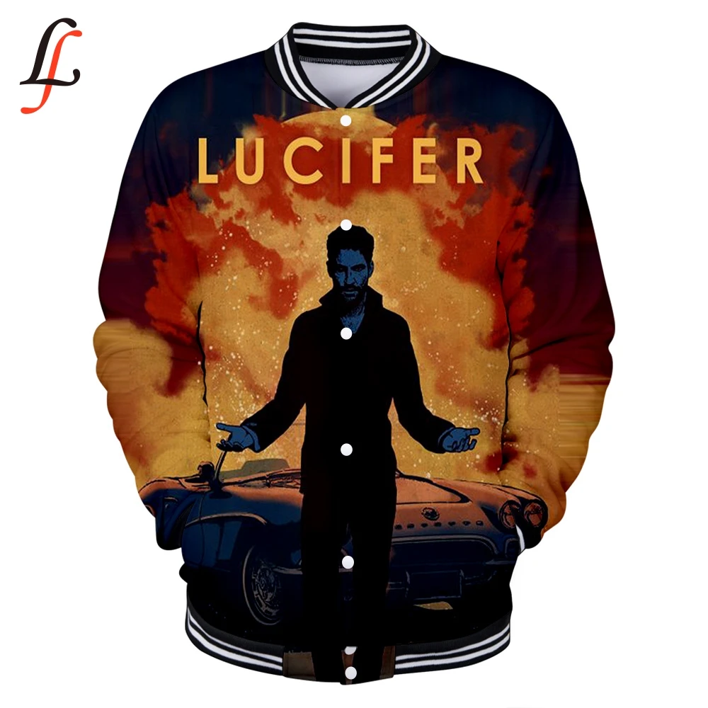 Женская/мужская бейсбольная куртка с 3D принтом Lucifer Повседневная Уличная длинным