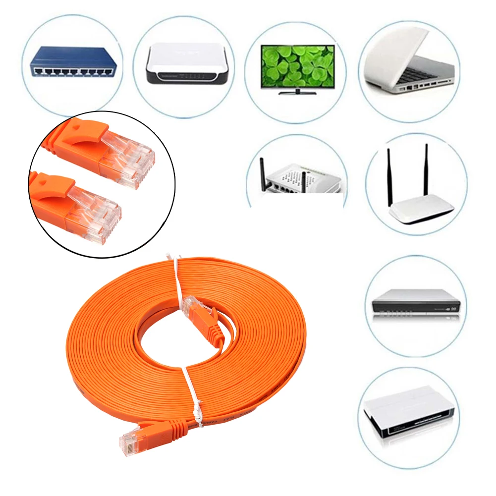 Оранжевый плоский кабель RJ45 15 м Ethernet CAT6 сетевой шнур соединительный провод до 1000