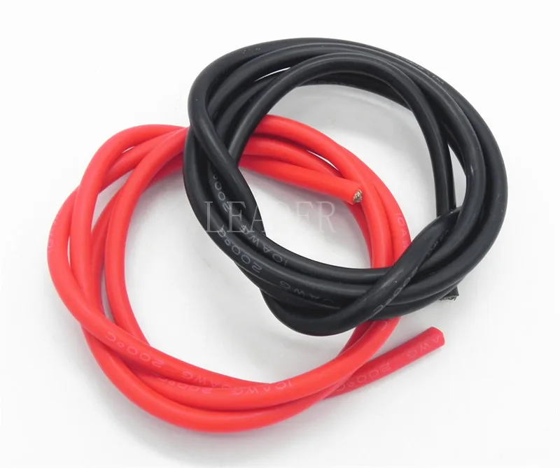 Высокотемпературный мягкий силиконовый кабель 8AWG/ 10AWG черный + красный 1 метр