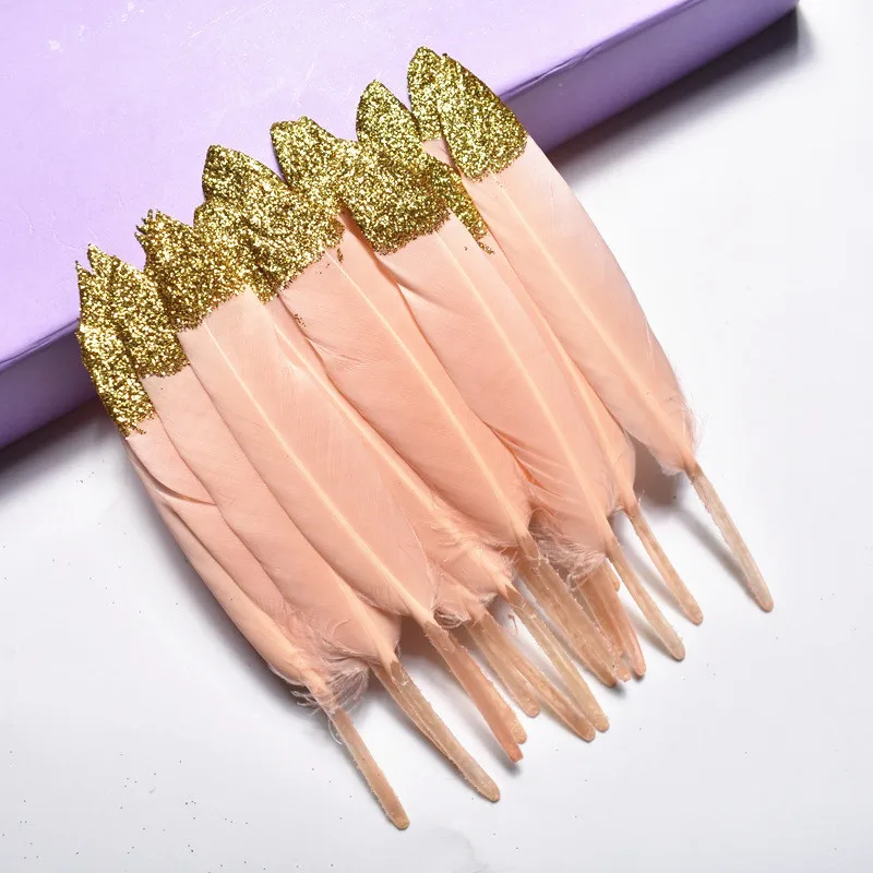 Shell Pink (Gold) 20 шт/партия Окрашенные золотые пудры окунутые гусиные перья для поделок 10-15 см/4-6 дюймов перо фазана для изготовления ювелирных изделий - Цвет: Shell Pink (Gold)