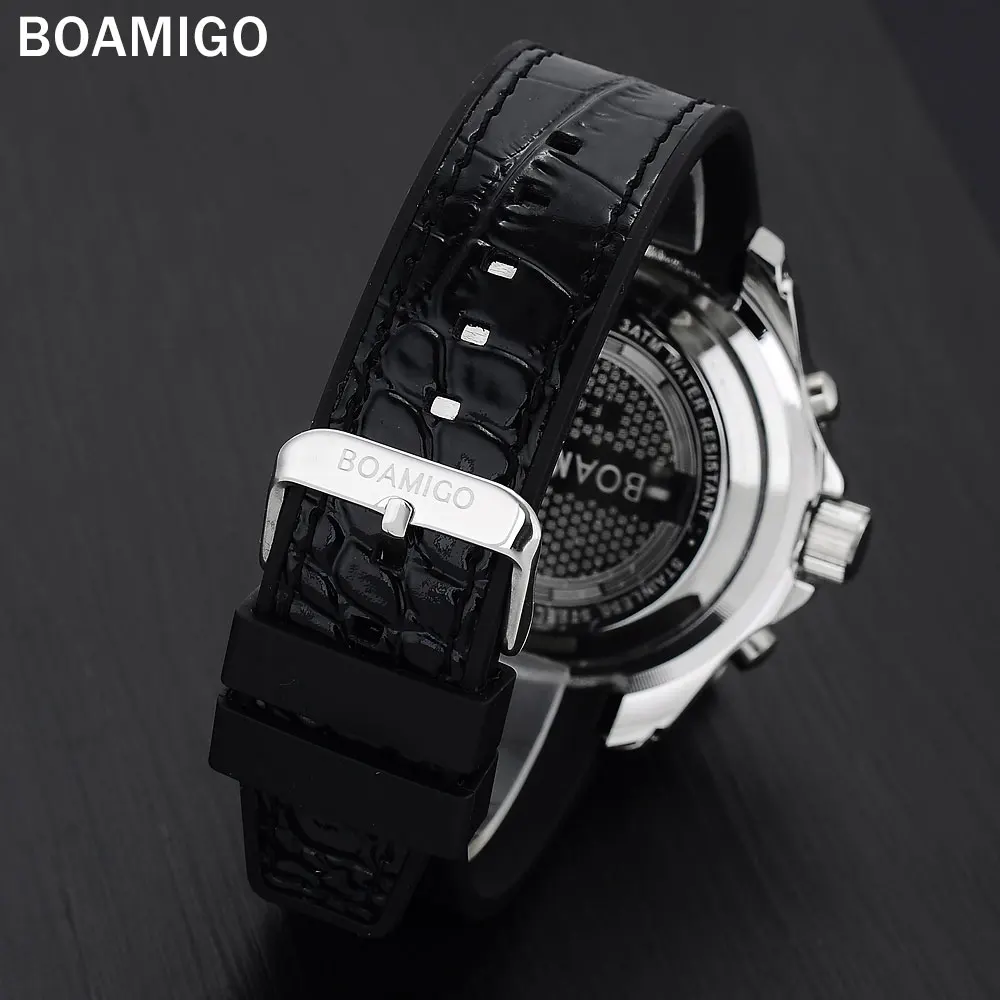 Мужские спортивные часы BOAMIGO брендовый резиновый ремешок для часов черные