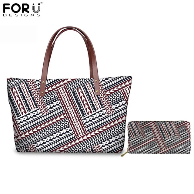FORUDESIGNS/модные женские туфли 2 шт./компл. Сумки Роскошные полинезийские традиционные племенные стиль Tote сумки для женщин длинные кожаные кошельки - Цвет: HX398AL-Z21