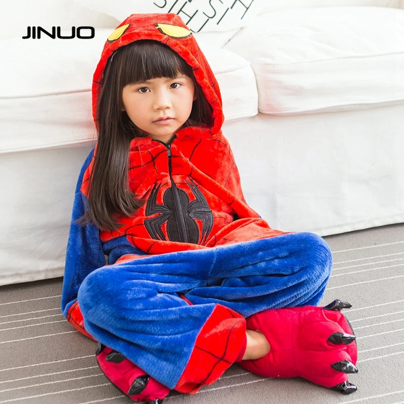Onesie/комплекты одежды для детей Человек паук фланелевый Карнавальный Костюм