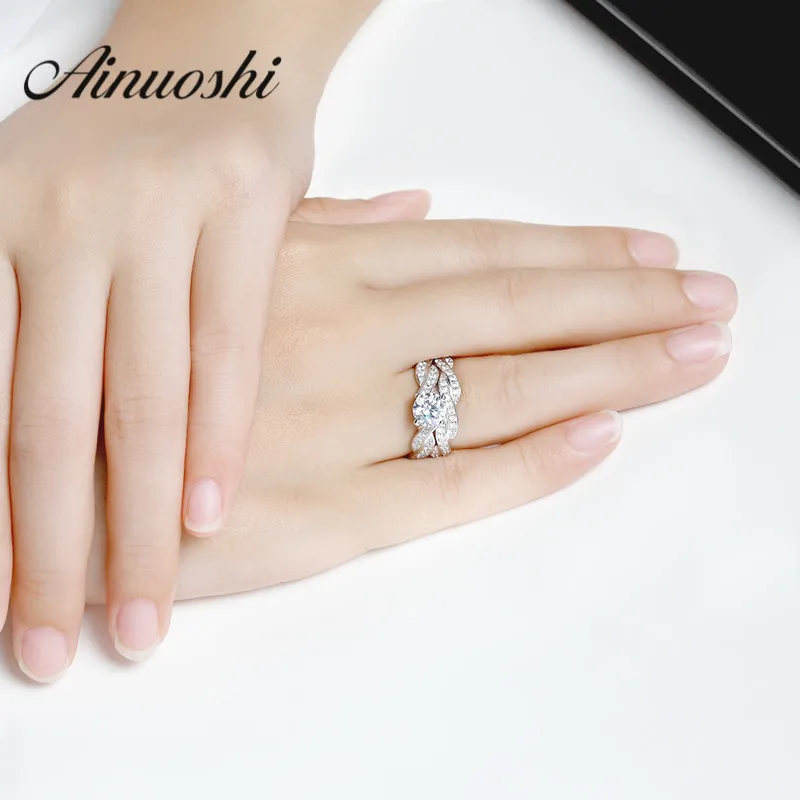 

Lovers Engagement Wedding Ring Sets 925 Sterling Silver Anillos Women Bridal Jewelry Rings Set Romantic Proposal Gift