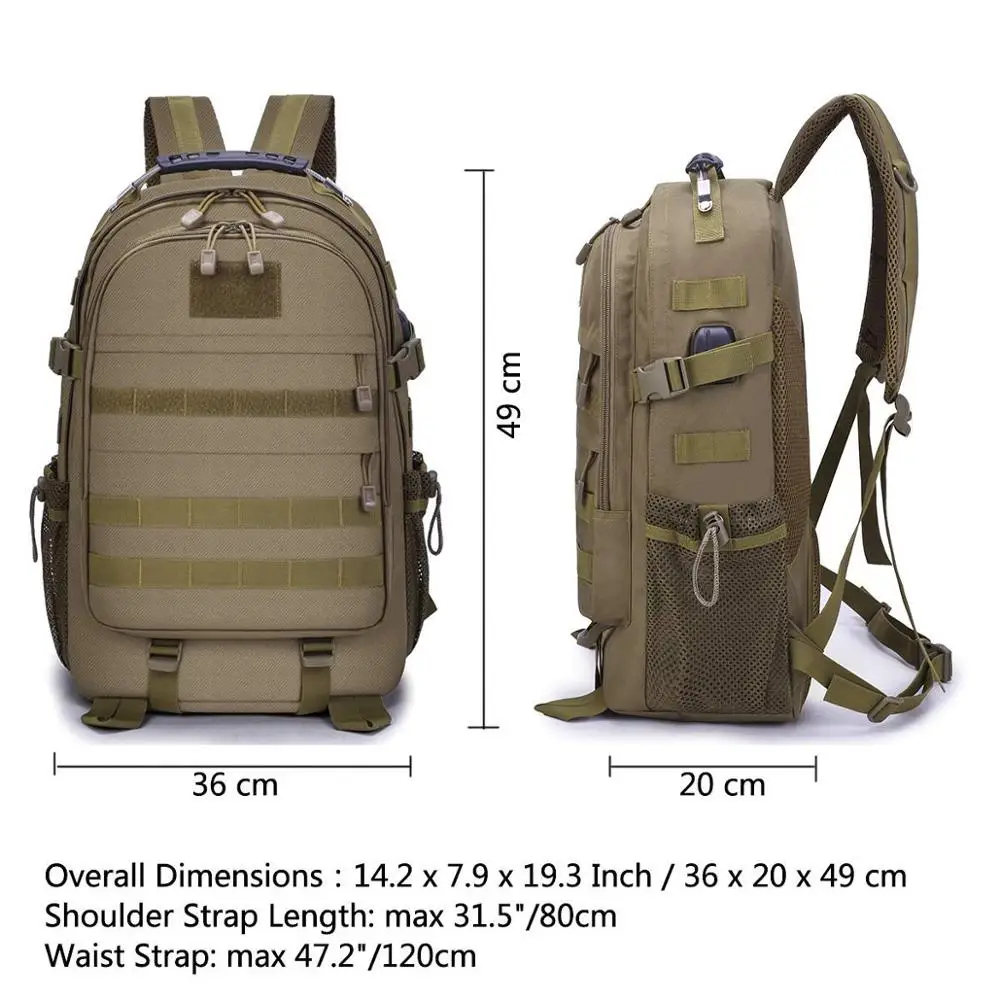 35L/40L тактический рюкзак Для мужчин 15 дюймового ноутбука зарядка через usb армии мешок большой Ёмкость водостойкий открытый рюкзак