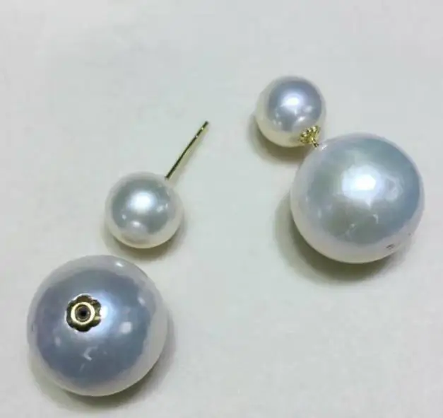 free shipping new pair of 6-11mm south sea round white pearl earring 18k | Украшения и аксессуары