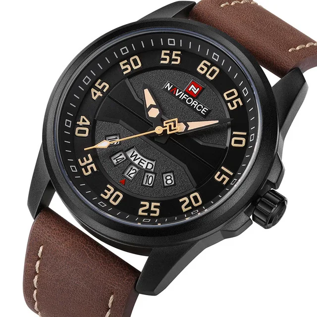 brown black Роскошный бренд NAVIFORCE мужские модные повседневные часы Мужские кварцевые часы мужские с кожаным ремешком армейские военные спортивные наручные часы - Цвет: brown black