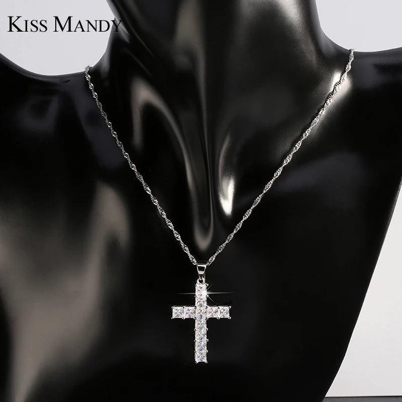 Женское классическое ожерелье KISS MANDY Cross с цепочкой 45 см 11 шт. фианитом LN100|women